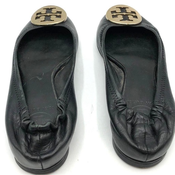 Tory Burch Leather Ballet Flats  Shiny Logo Emblem 5M - Picture 4 of 7